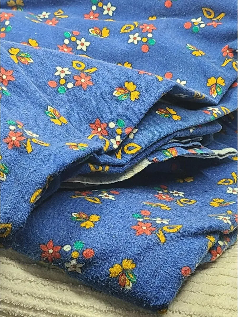 Vtg 80s Sweet Dreams Bedsheet Cotton Flannel Blue Floral Calico Full Size 89x82
